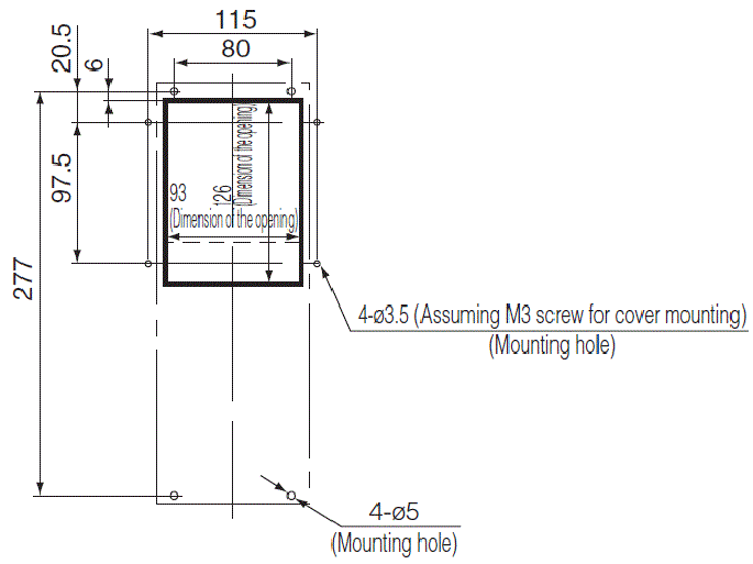 ENH-105L(R)-100 Diagram of Panel Cutout (Standard panel cut)