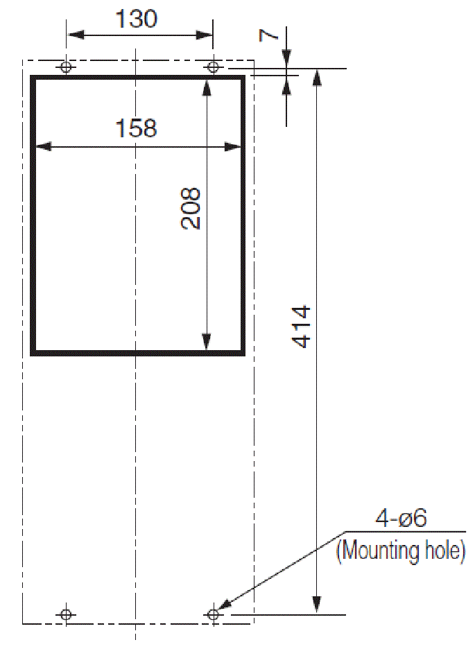 ENH-115L(R)-100 Diagram of Panel Cutout (Standard panel cut)