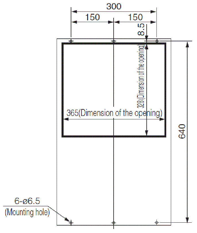 ENH-165L(R)-100 Diagram of Panel Cutout (Standard panel cut)