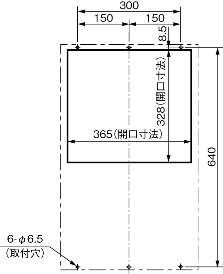 ENH-165L(R)-200 Diagram of Panel Cutout (Standard panel cut)