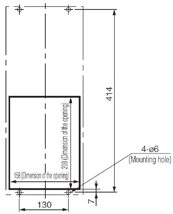 ENH-115L(R)-O-200 Diagram of Panel Cutout (Standard panel cut)