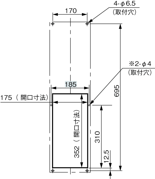 ENH-130L(R)-O-100 Diagram of Panel Cutout (Standard panel cut)