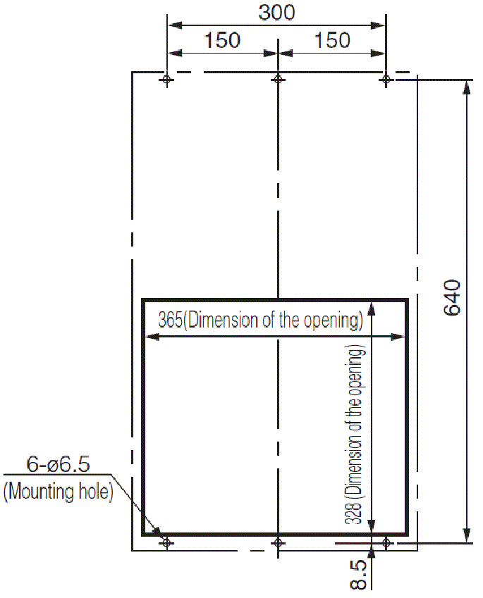 ENH-165L(R)-O-200 Diagram of Panel Cutout (Standard panel cut)