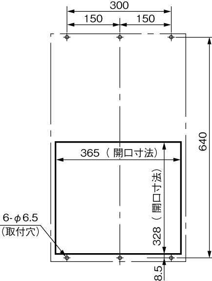 ENH-165L(R)-O-200 Diagram of Panel Cutout (Standard panel cut)