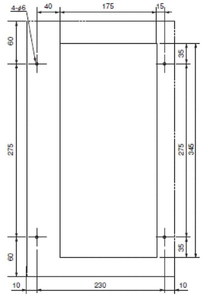 NRC-100AL Diagram of Panel Cutout (Standard panel cut)