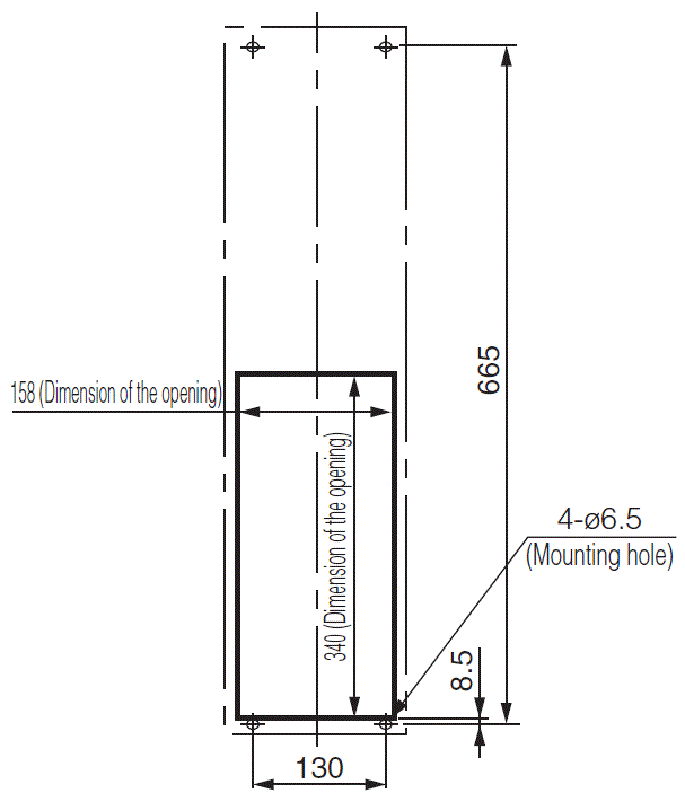 ENH-115S(R)-O-200 Diagram of Panel Cutout (Standard panel cut)